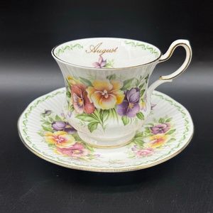 Queen's Special Flowers Month August Pansy Tea Cup Set Bone China England
